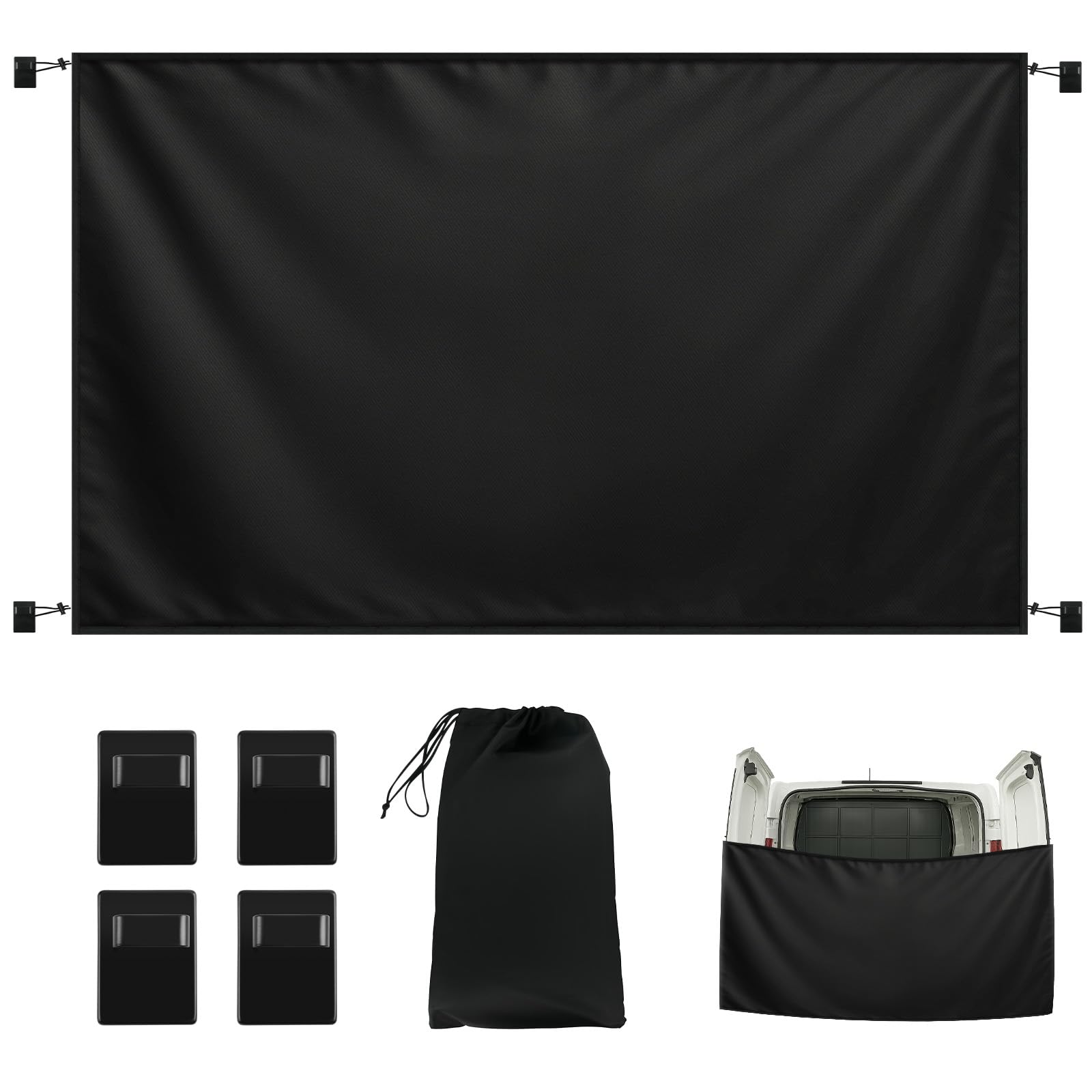 Schwarzer Duschvorhang für Wohnmobile, LKW, Wohnmobil, Hecktür, für Mercedes-Benz Sprinter, Ford Transit, Ram Promaster Vans Quick Hooks Installation, Sichtschutz