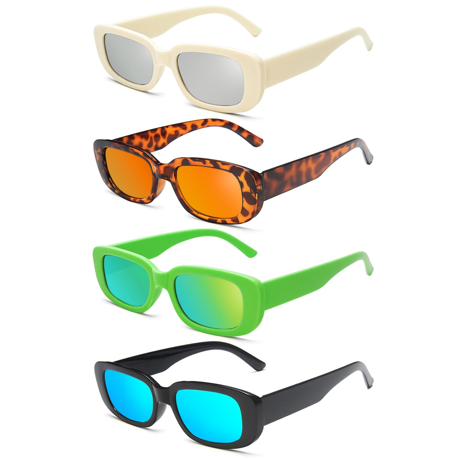 SUNOVELTIES 16 Pack Rectangle Sunglasses for Women Retro Colored Square Glasses Bulk 90s Vintage Eyewear Uniex Adults