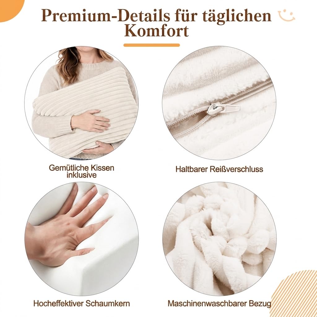 MeMoreCool Schlafsofa Cord, Klappbares Bequemes Bodensofa mit schlaffunktion, Boneless Couch mit Kissen für Schlafzimmer, Wohnzimmer und kleine Räume, 3-in-1 Compressed Sofa Bed, Beige