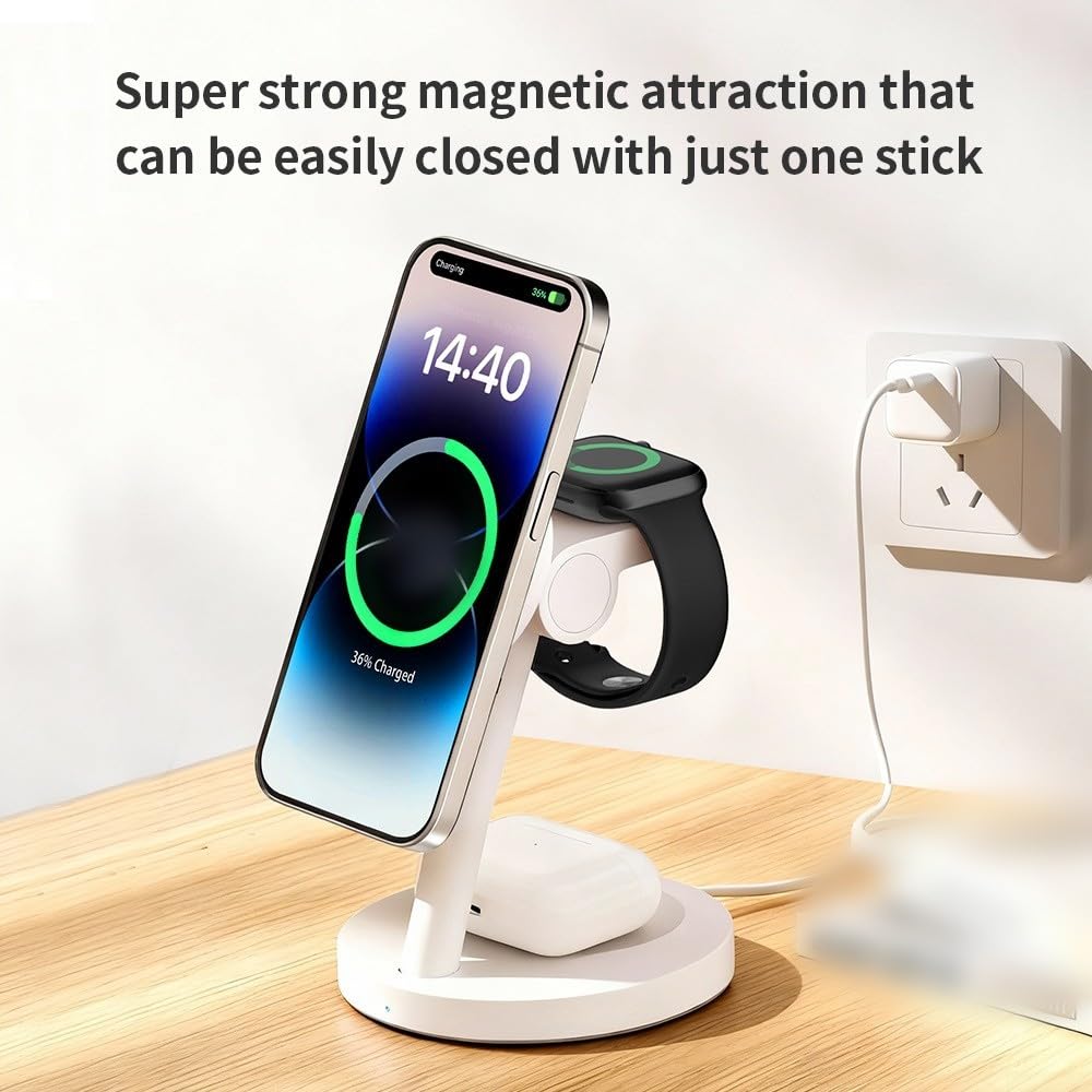 Caricabatterie wireless triplo da 25 W per Samsung Galaxy Series S26 S25 S24 S23 Fold Flip e compatibile con modelli Galaxy Watch (bianco)