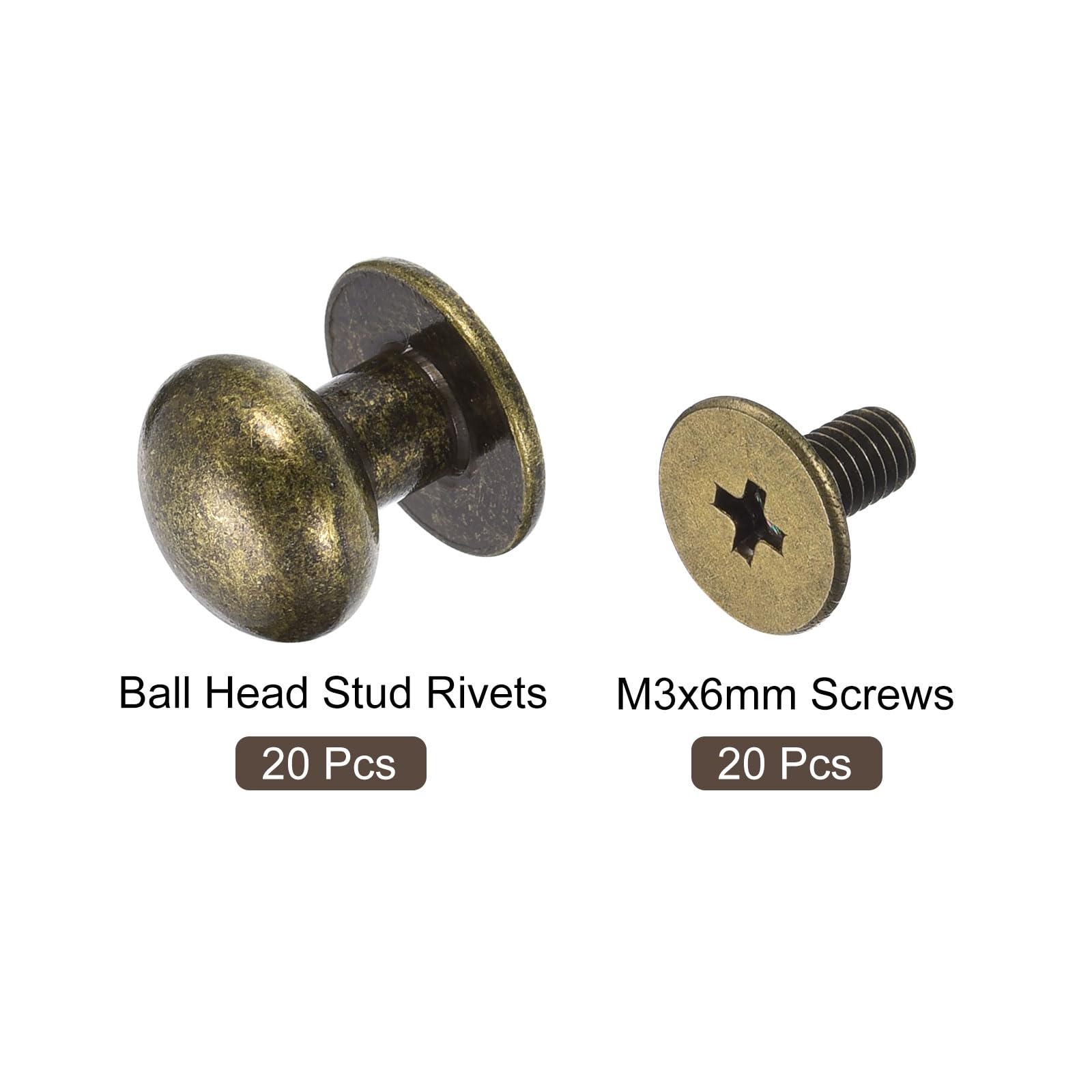 Screw Rivets 10pack Solid Brass Ball Head Stud Screw Back Nipple Brass ...