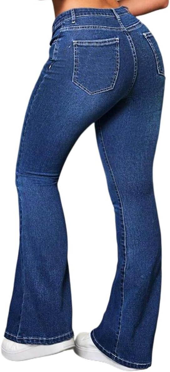 Bell Bottom Jeans for Women Stretchy Skinny Destroyed Ripped Hole Frayed High Waisted Jeans - Image 2