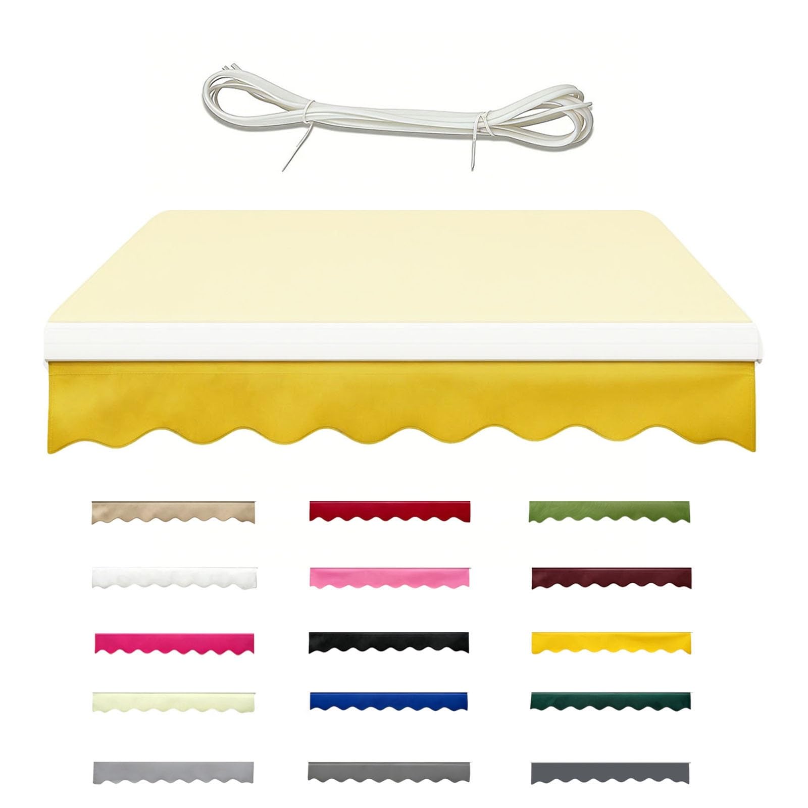 Générique Lambrequin Store Banne de Rechange, Volant Extérieur en Polyester avec Jonc, Toile de Remplacement Imperméable, Seulement Volant, Pièces Détachées Auvent(Jaune,B500cmxH20cm)
