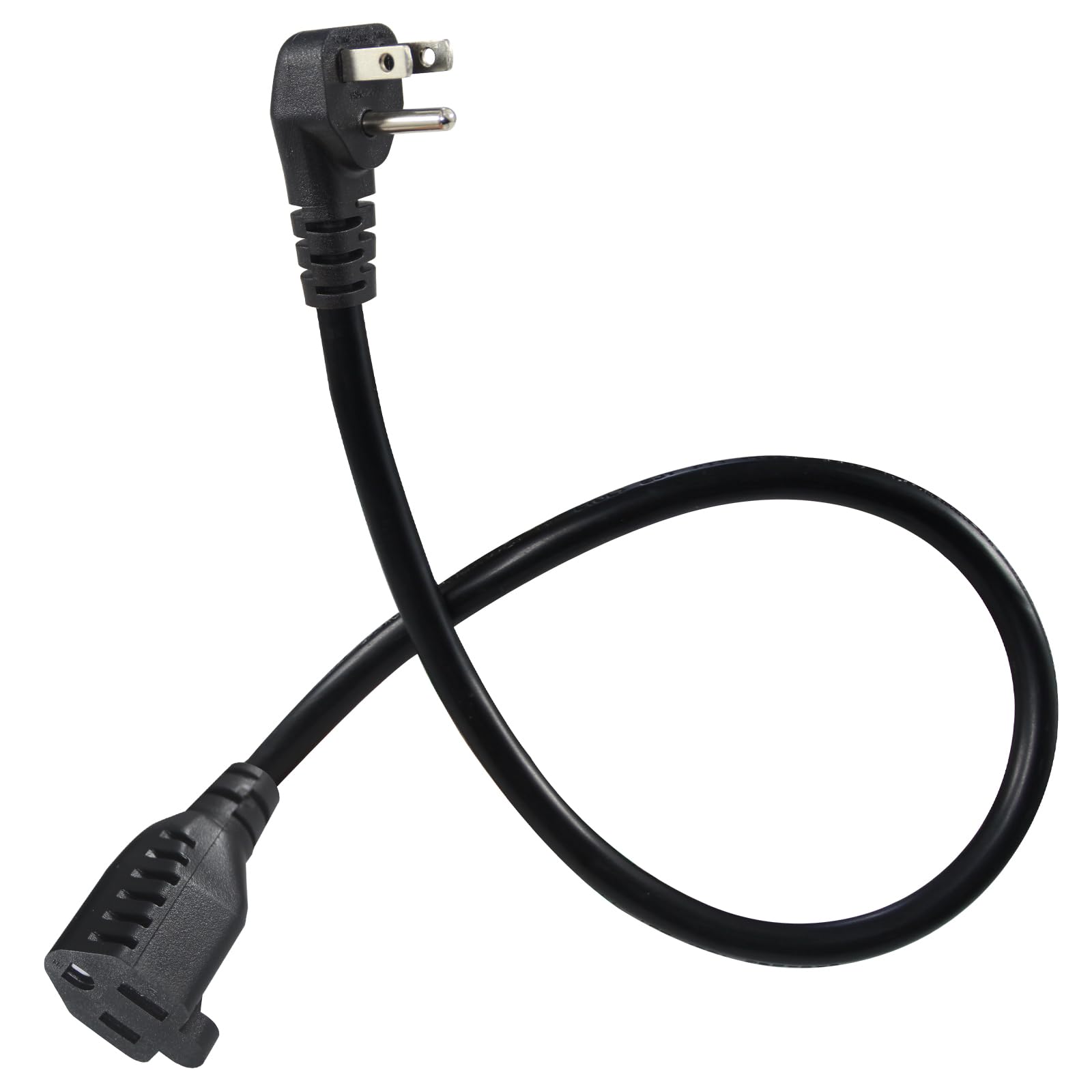 SPARKING 1.5FT Flat Plug Short Extension Cord - Black Right Angle Low Profile Flat Plug Short 3 Prong Grounded Power Extension Cord,16AWG SJT 125V 13A AC Small Appliance Extender Cord [3 Pack]