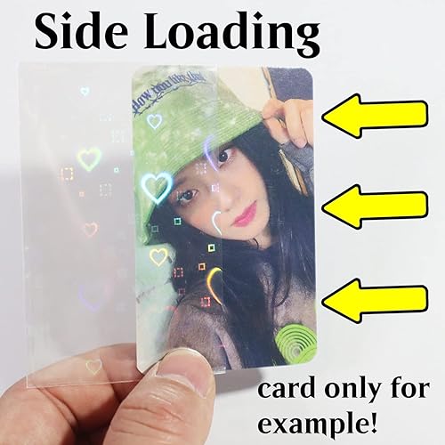 Miniatura 4 de 100 unidslote de fundas para tarjetas intermitentes con láser en forma de corazón, película mágica Kpop, protector de tarjeta holográfica (2.205 x