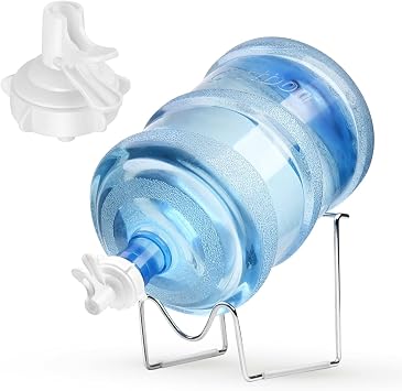 Flexzion 5 Gallon Water Jug Dispenser Stand for 55mm Crown Top Bottles - Countertop Water Jug Dispenser with Fast Flow Valve, Non Slip Metal Water Dispenser Stand for 2-5 Gallon Bottles