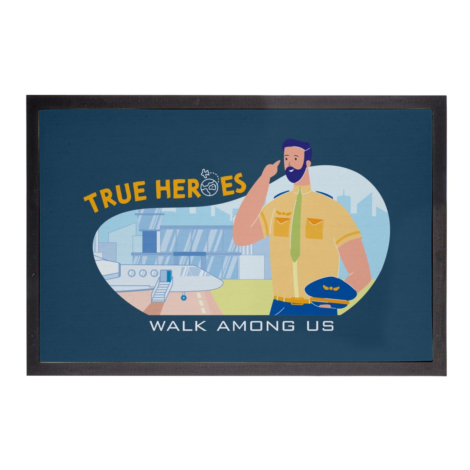 Paillasson bleu imprimé avion True Heroes tapis d'entrée résistant 60x40cm