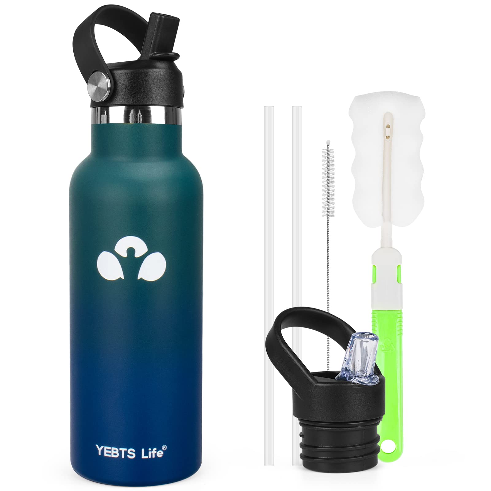 Water Bottle,Vacuum Insulated Water Bottles with 2 Lids & 2 Straws & Cup Brush,Stainless Steel Water Bottles Keep Hot and Cold,Leak Proof,Sports Water Bottle for Hiking Biking Sport