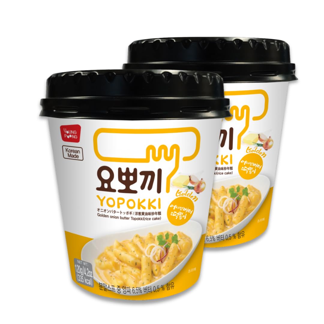 Yopokki Instant Tteokbokki Cup (Onion Butter, Cup of 2) Korean Street food with Onion Butter flavored sauce Topokki Rice Cake - Quick & Easy to Prepare