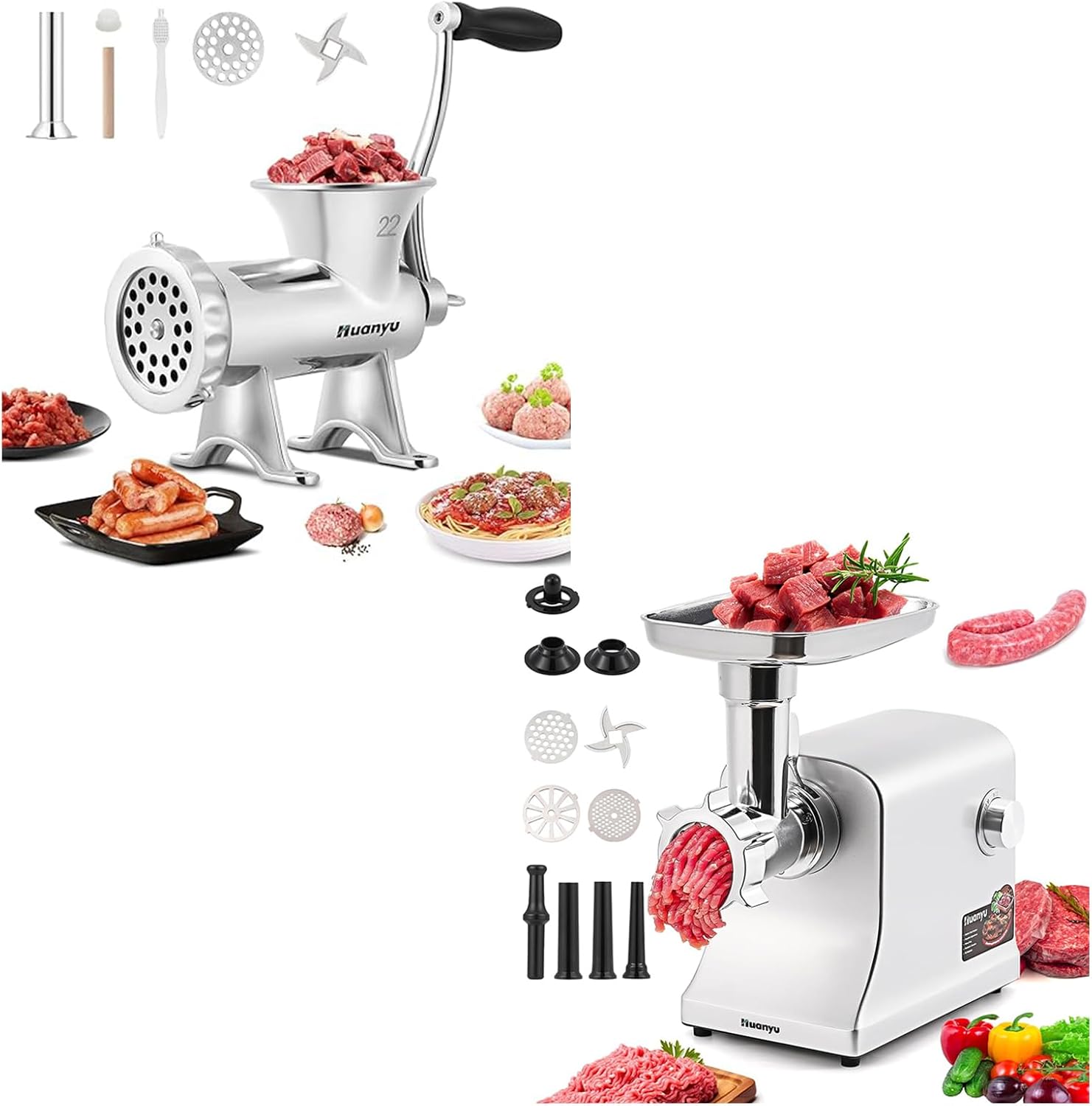 Huanyu Manual Meat Grinder Sausage Filler Meat Grinding Machine+Meat Grinder Electric 2800W Meat Mincer Food Grinding Machine