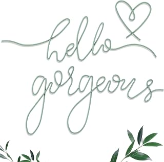 Hicarer Hello Gorgeous Metal Wall Art Decor Minimalist Decoration Metal Hello Gorgeous Decorative Sign for Living Room Office Bedroom Hotel Home Wall Decoration (Green)