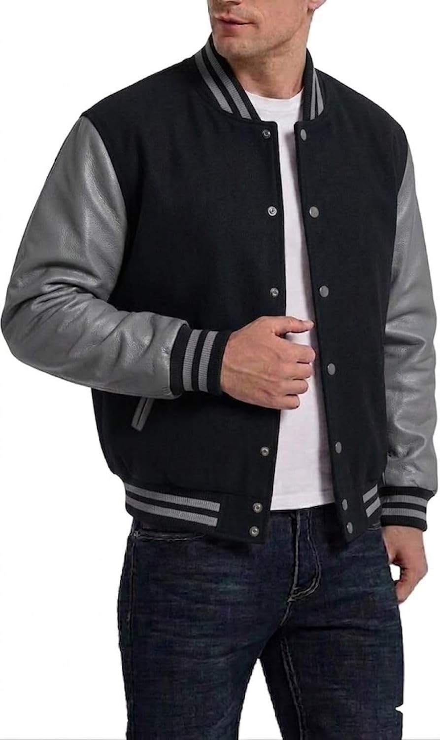 Men's Varsity Jacket - Premium Wool Blend and Leather Sleeves High School Letterman Boys College Varsity Jackets