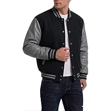 Mens Varsity Jacket - Premium Wool Blend and Leather Sleeves High School Letterman Boys College Varsity Jackets