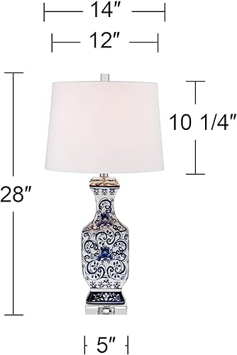 Miniatura 4 de Barnes and Ivy Iris - Juego de 2 lámparas de mesa asiáticas chinas estilo tarro de 28 pulgadas de alto, cristal de porcelana azul, Ginebra de tela