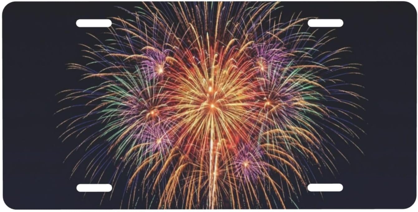 Colorful Fireworks Decorative License Plate 6x12 Inch Aluminum Car Tag
