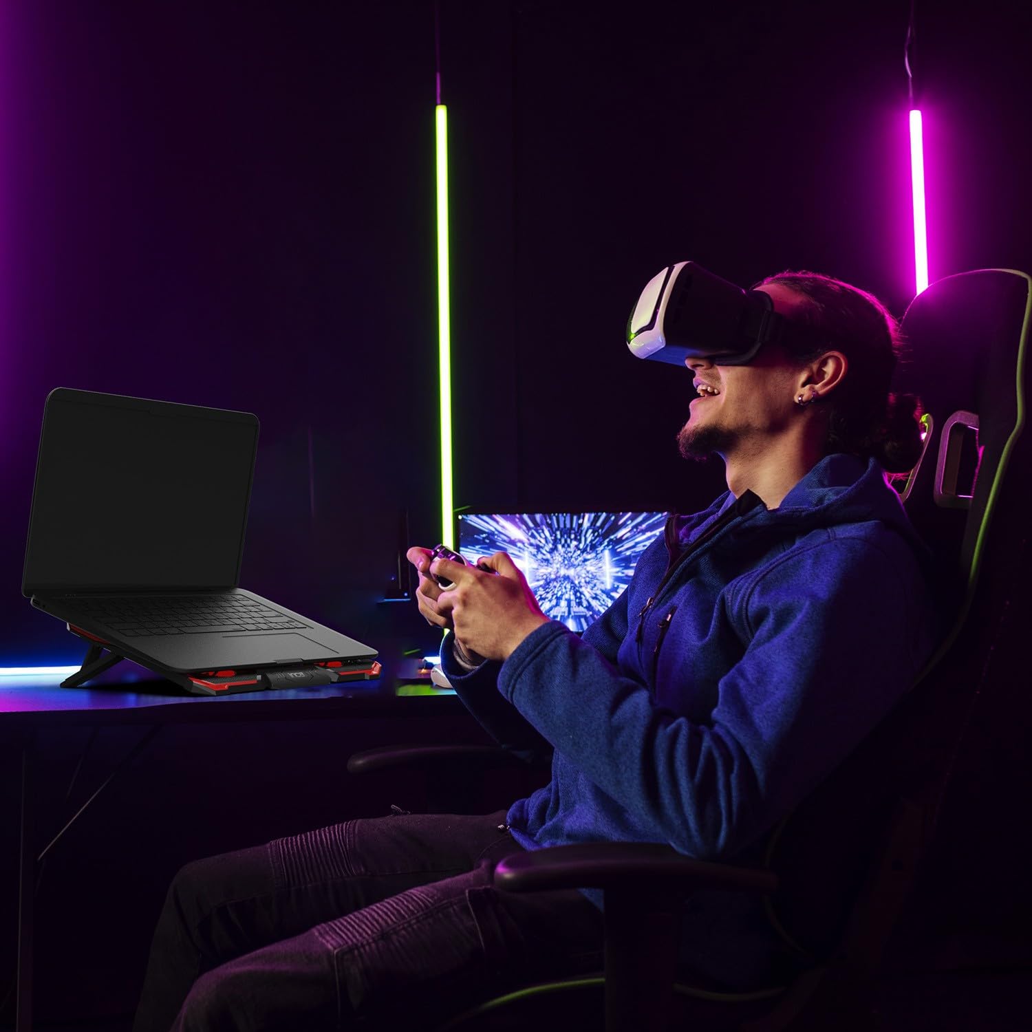 inca INC-611GMS - Laptop Kühler, Laptop Kühlpads für 14-17 Zoll Notebook, 5 Lüfter mit LEDs, 2200 RPM, 5 Höheneinstellungen, Gaming Cooler, Schneller Kühlvorgang