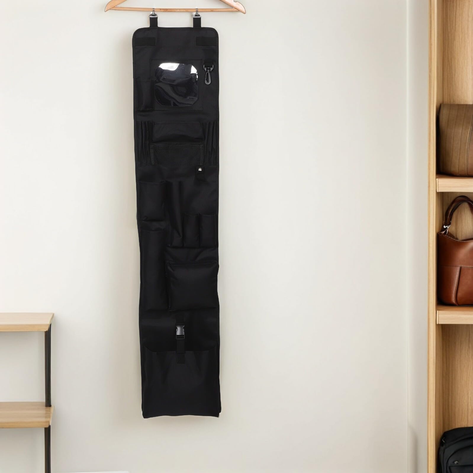 DECHOUS Organizer da Appendere alla Porta Nero in Poliestere con Scomparti | Tasca Portaoggetti Multi-scomparto, Leggero per Studenti, per Dormitorio e Palestra