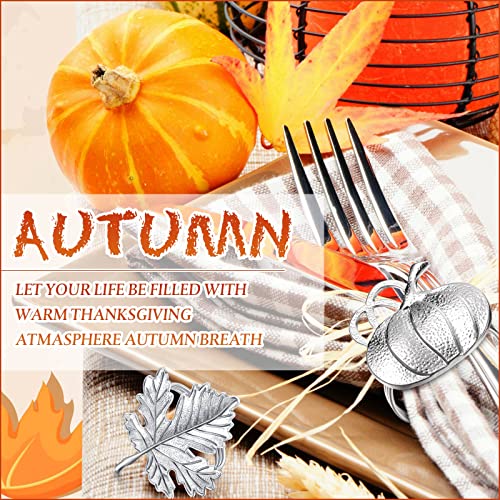 12 Pieces Thanksgiving Napkin Ring Set Including Fall Leaf Napkin Rings Halloween Pumpkin Napkin Holders Maple Pumpkin Napkin Ring Kit For Thanksgiving Halloween Supply (Silver, Pumpkin, Maple Leaf) #TOP5