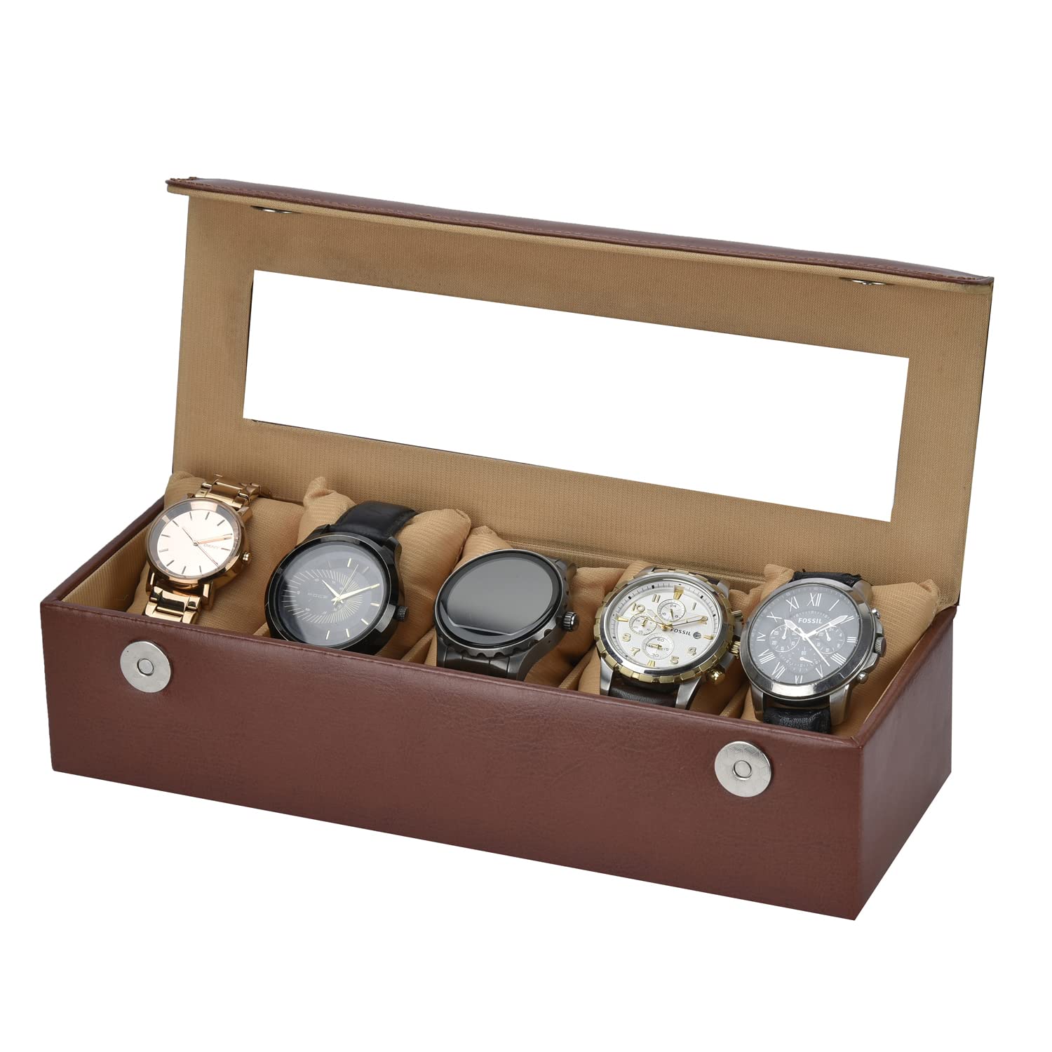 essart Faux Leather 5 slots Watch Storage Box removable cushions, Tranaparent Lid feature/Magnetic closure - 10004-E-Tan (B07DPPNV5P) Amazon Price History, Amazon Price Tracker