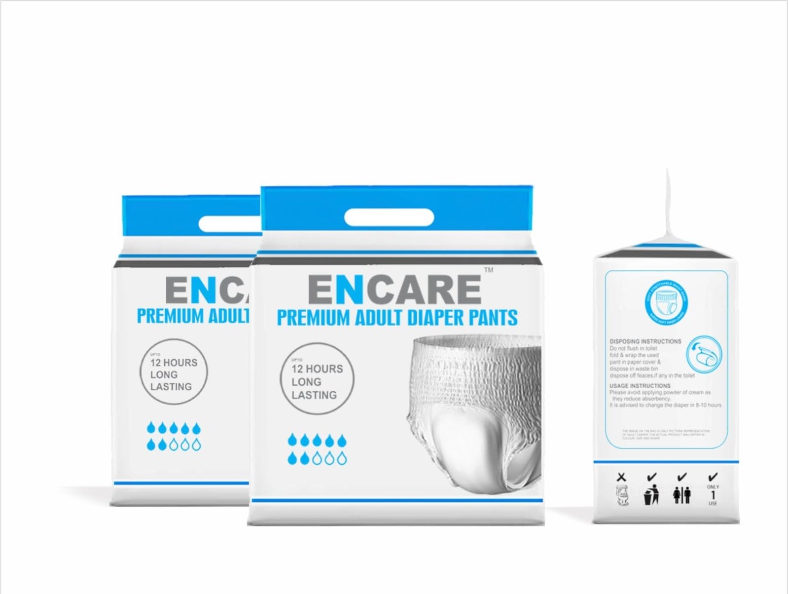 Encare Premium Adult Pant Style Diapers -Size Medium- Pack of 2- 10 Count Unisex |Anti-Bacterial, Comfortable, Pull up Tape Style, Discreet, & Reliable | Super soft, Leak Proof & Odour Lock overnight Protection