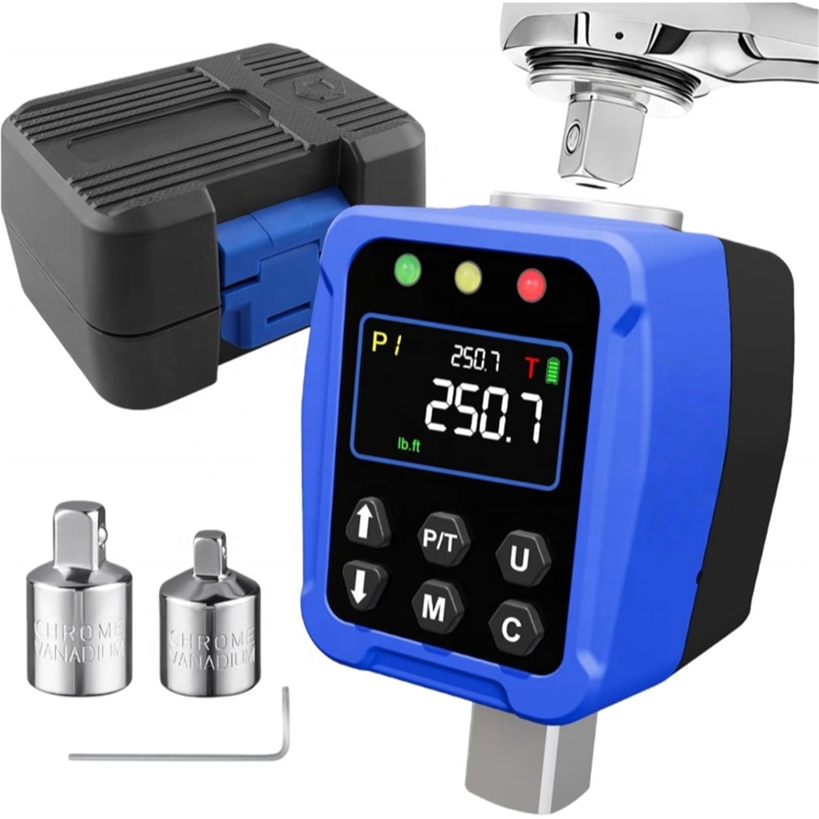 Mining One Color Torque Adapter 1/2" Digital Torque Adapter,12.5-250.8 Ft-Lb/18-340 Nm Wrench, ±2% Accuracy, Colour Lcd Display