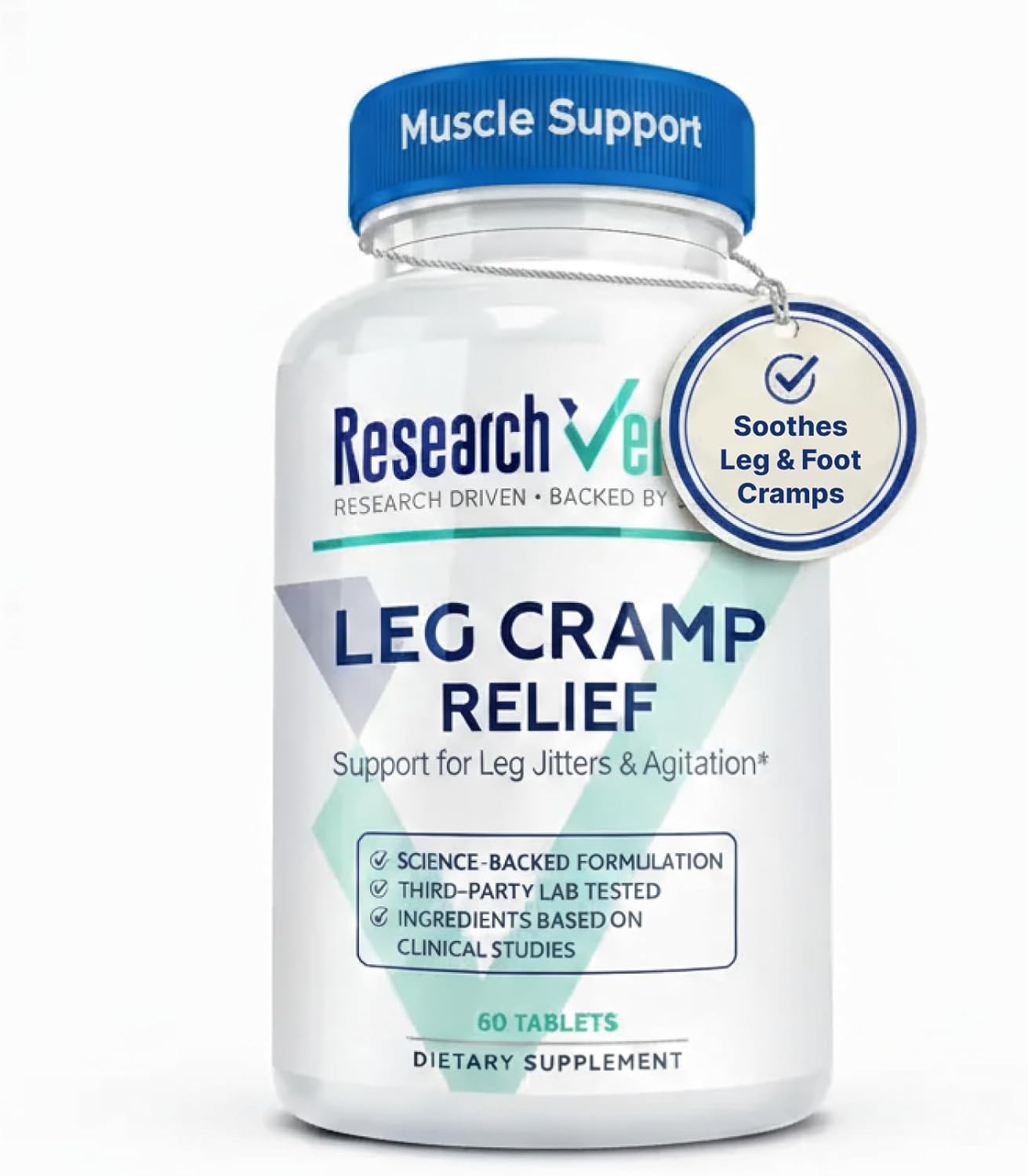 Research Verified Leg Cramps - Magnesium, B Vitamins, Ginger, Chamomile, BioPerine - Circulation Support - Vegan - 1 Month Supply
