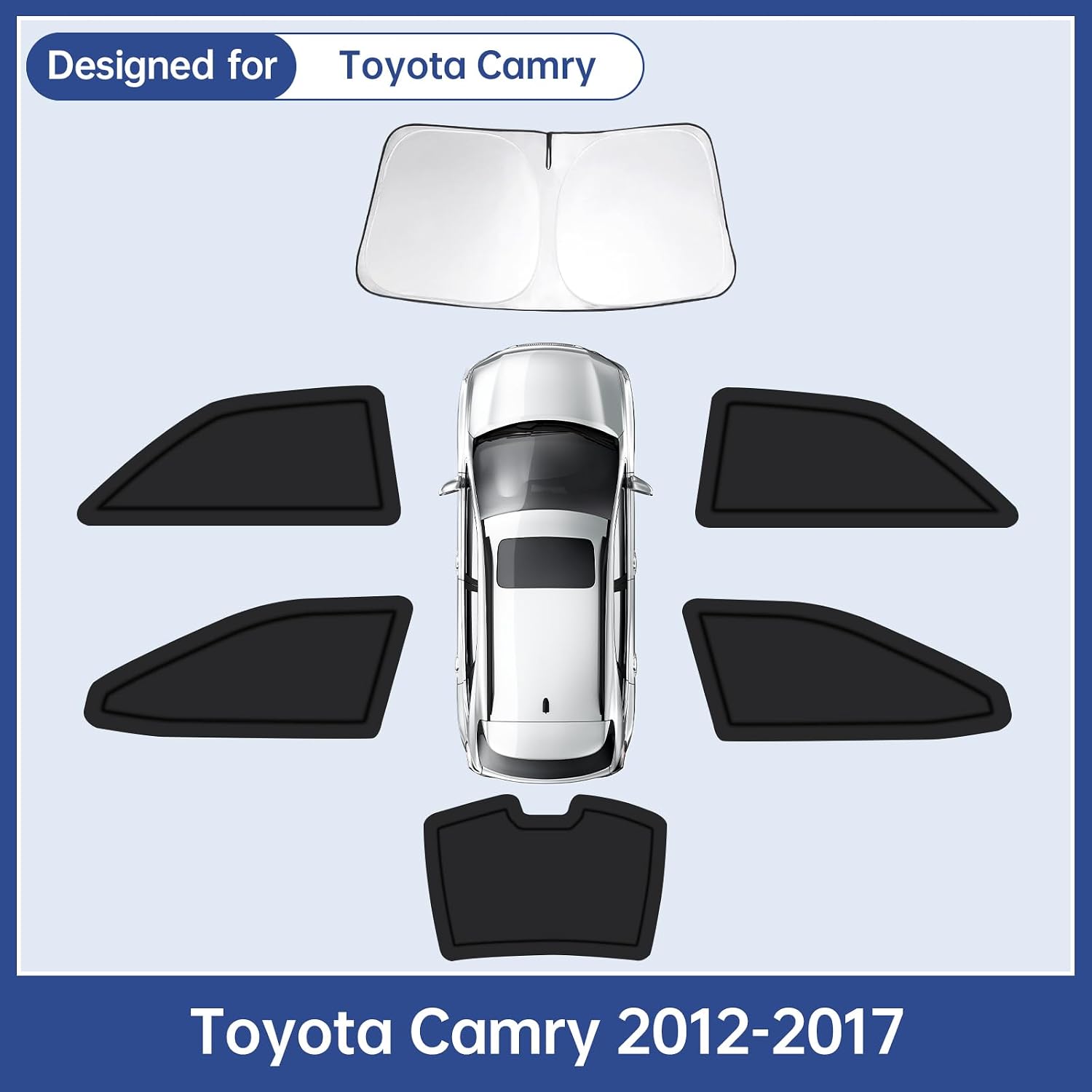 6PCS Car Window Shades for Toyota Camry 2012-2017, Window Covers for Camry Windshield Side Rear Windows, Full Set Privacy Protection Car Sunshade with UV Blocking for Camping Napping