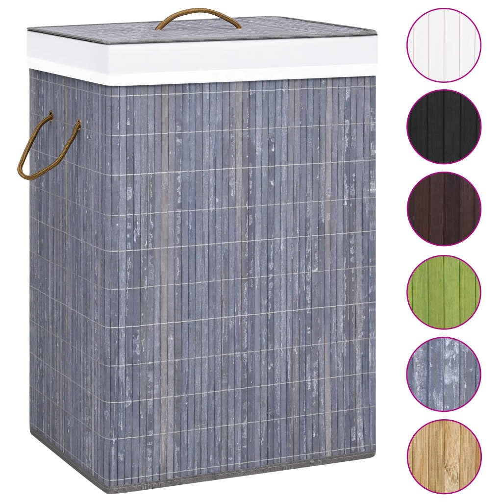 Cesta de bambú para la colada con 1 compartimento gris, bolsa interior extraíble de tejido transpirable, plegable y ahorra espacio, para baño, dormitorio, salón, gran volumen para