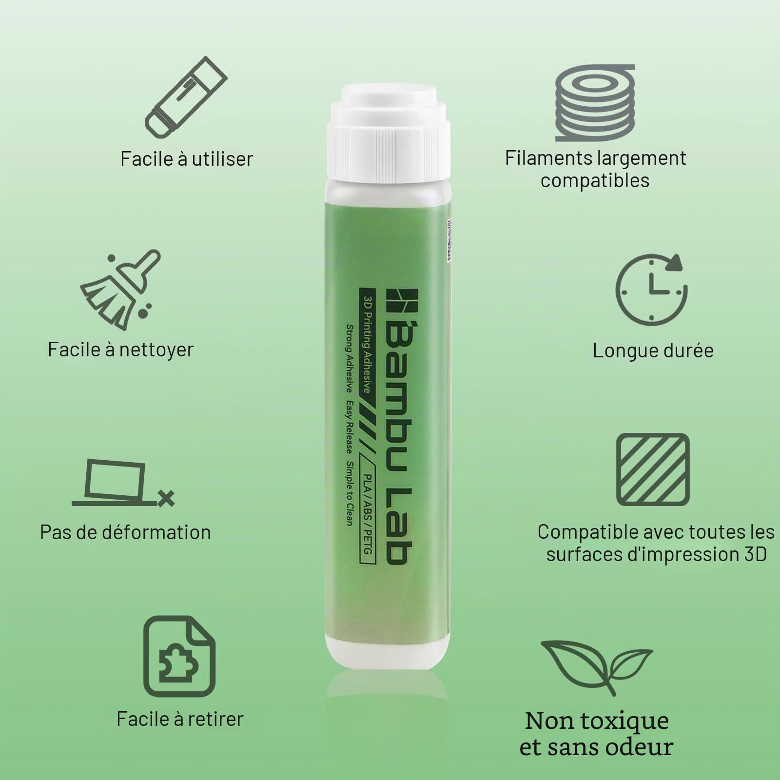 Original Bamboo Lab Colle Imprimante 3D Adhésif Impression 3D Fort Colle Liquide pour Plaque PEI Réduit le Gauchissement Compatible with Bambu lab A1/A1 Mini/P1/X1 PLA/ABS/PETG/PC/PA/TPU 60ML