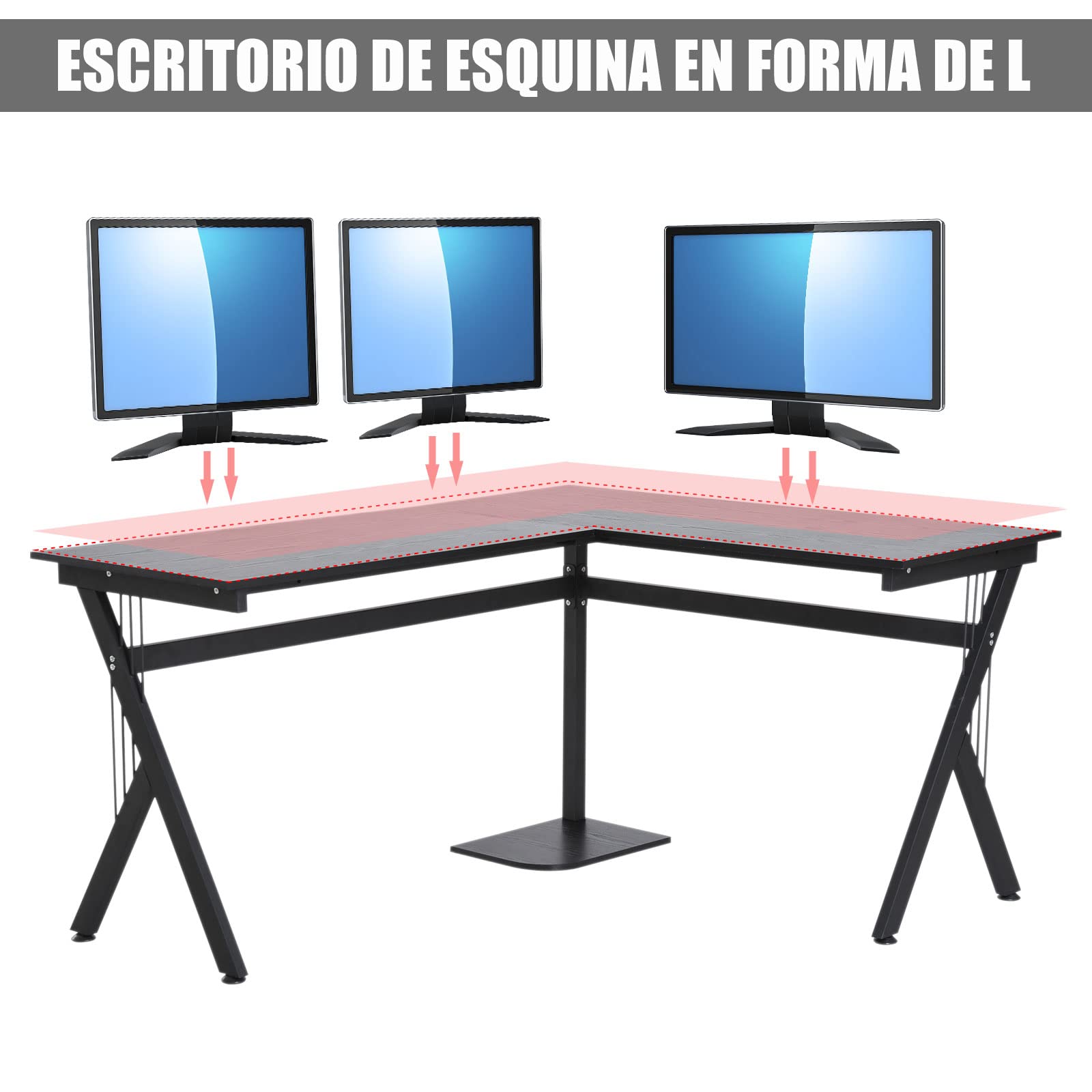 Mesa de Ordenador PC Mesa Esquinera de Ángulo en L 155x130x76cm Negro | Escritorio de Oficina, Hogar y Escuela, Madera