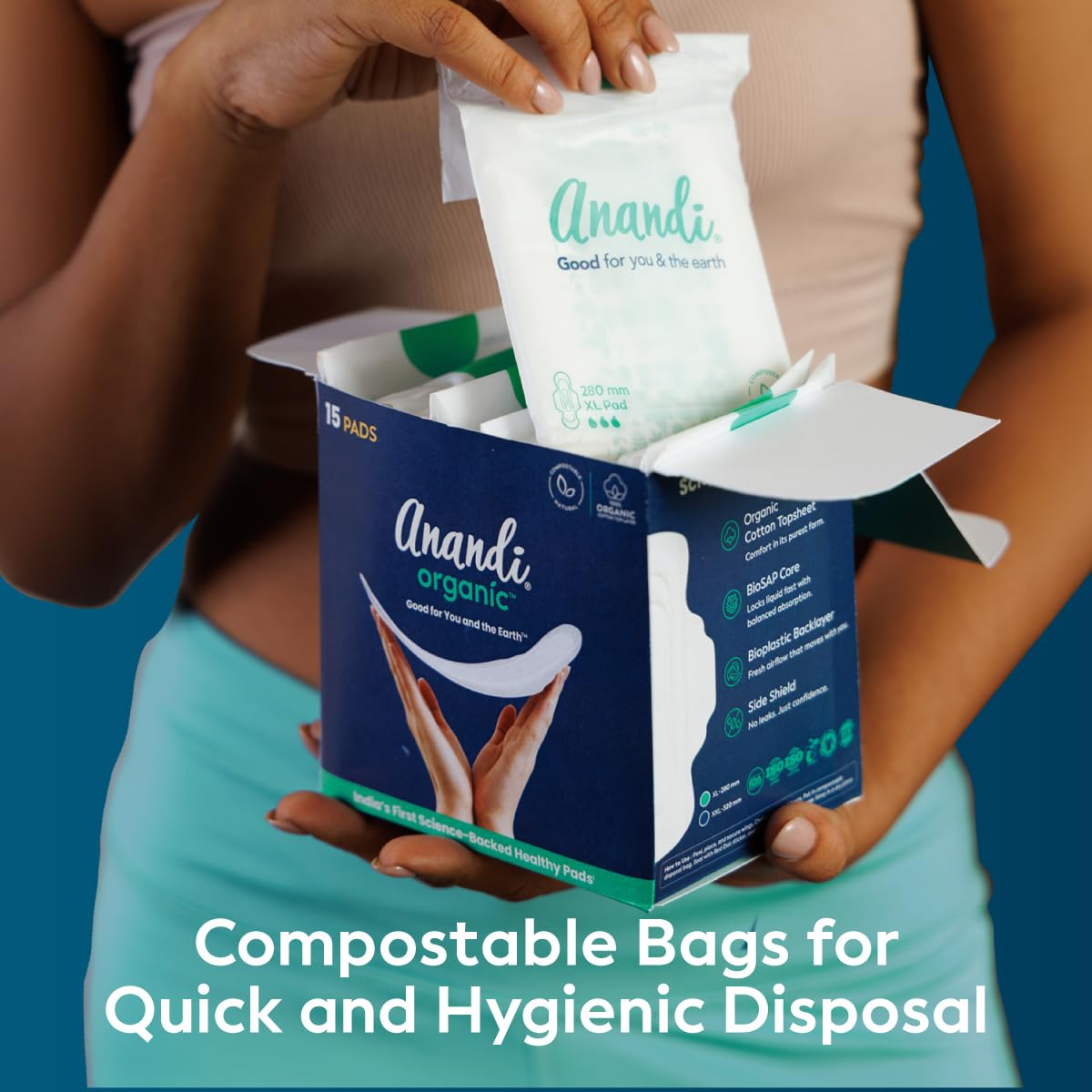 Anandi sanitary pads for women 10 XL Pads | Biodegradable Organic pads with Disposal pouch | Certified ~100% Compostable 4