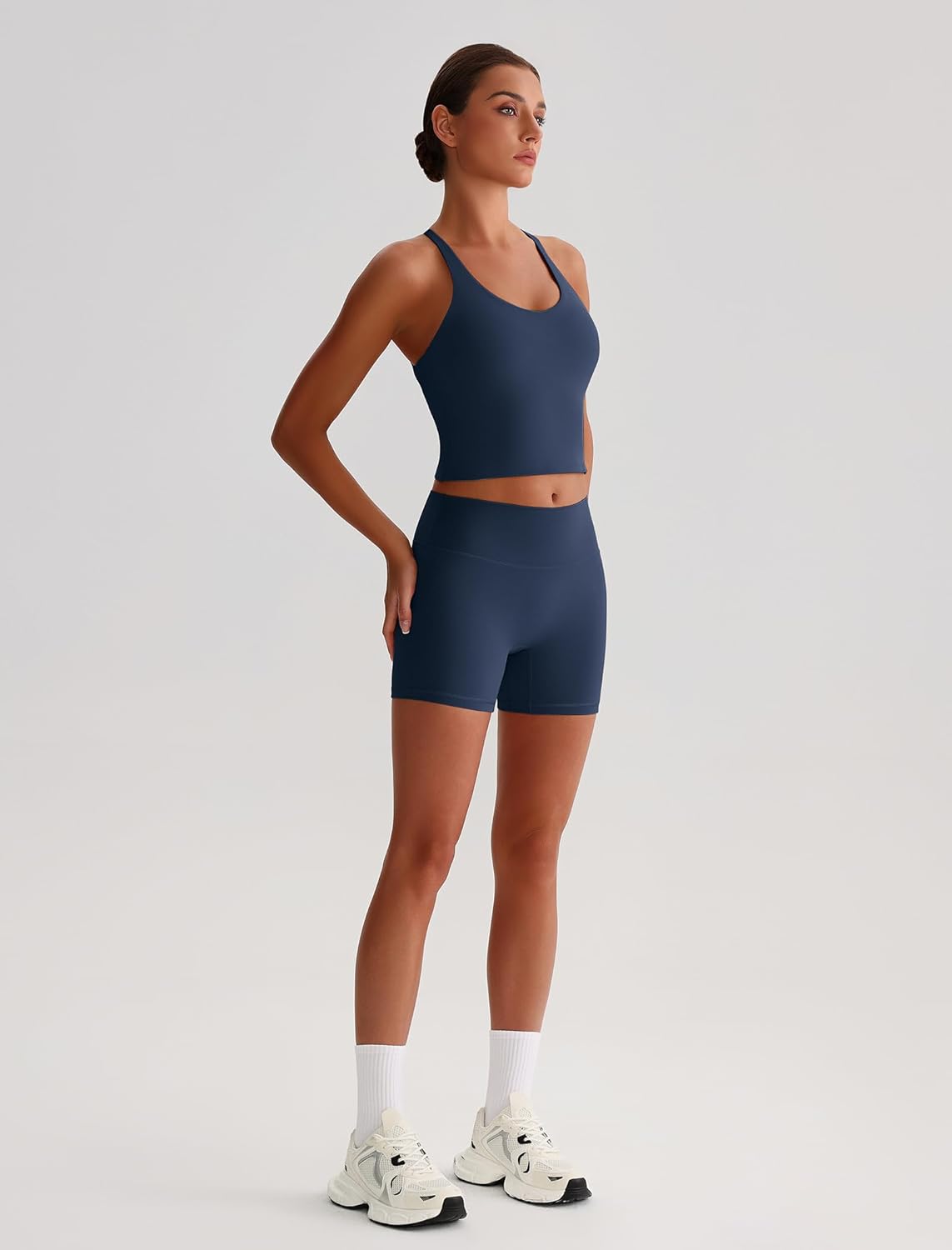 ABOCIW 2 Piece Workout Sets for Women Cross Back Sports Bra Tank High Waist Biker Shorts Gym Yoga Pilates Outfits - Image 5