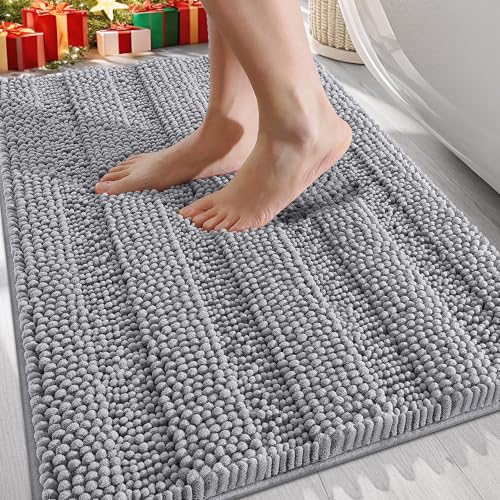 Top 10 Best Bathroom Floor Mats for Ultimate Comfort 8 OLANLY Thick Bathroom Rugs 30x20, Extra Soft Absorbent Chenille Striped Bath Rugs, Rubber Backing, Machine Wash Dry, Bath Mats for Bathroom Floor, Tub and Shower, Home Decor Accessories, Grey