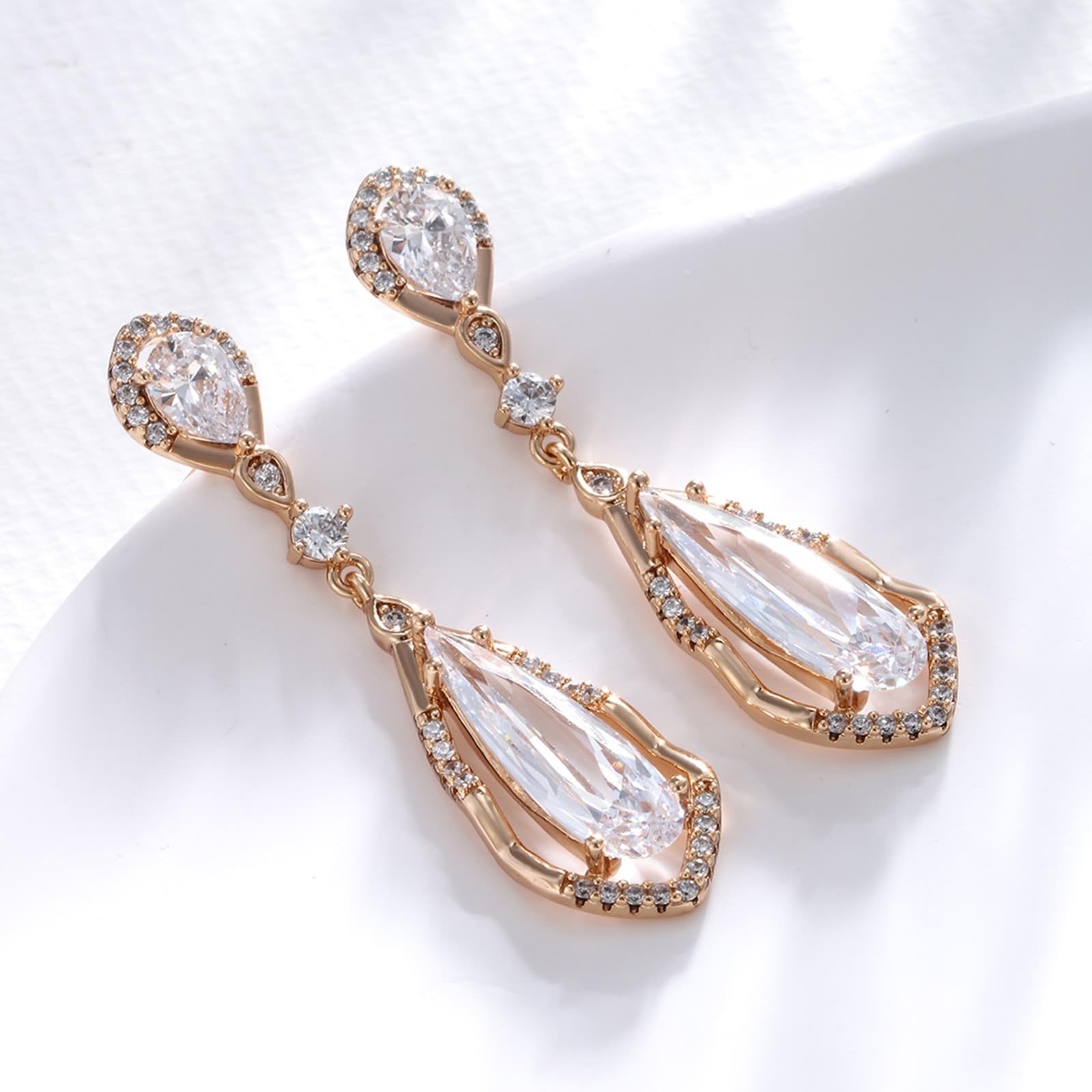 Orecchini in oro rosa 9 K/14 K/18 K, gioielli autentici con gocce di moissanite, eleganti lacrime in oro rosa Au 375/585/750