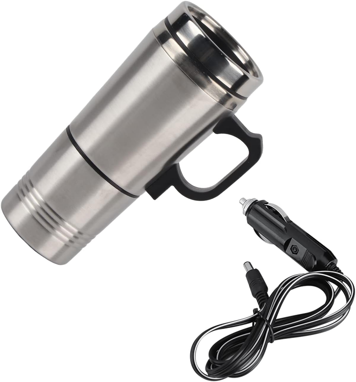 12V Car Heating Cup, 300ml 304 Stainless Steel Electric Car Kettle, Portable Travel Insulated Heated Mug Vehicle Heated Coffee Cup Mug Warmer Water Boiler for Heating Water, Coffee, Milk (24V)