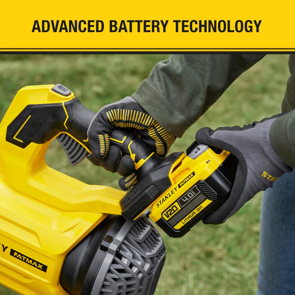 Stanley FATMAX V20 | Kit de soplador sin escobillas 18V 4.0Ah - Diseño con diseño de Ventilador axial, excelente Potencia hasta 177 km/h gatillo de Velocidad Variable, Modo Boost hasta