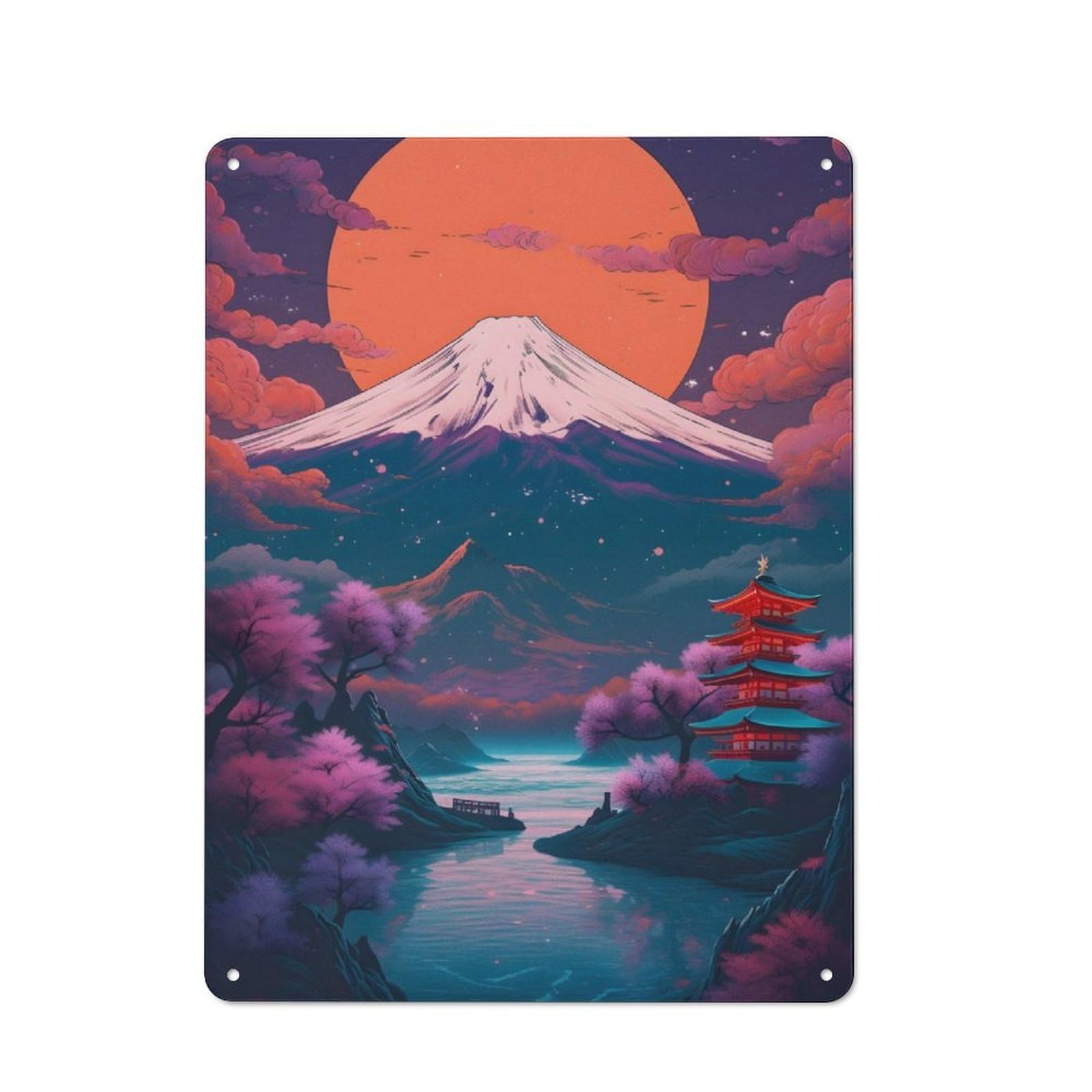 Junmoney Japanese Sunset Lake Metal Plaque 40X30cm With For Workshop Wall, Retro Decor, For Garage, Workshop And Man Cave Decoration