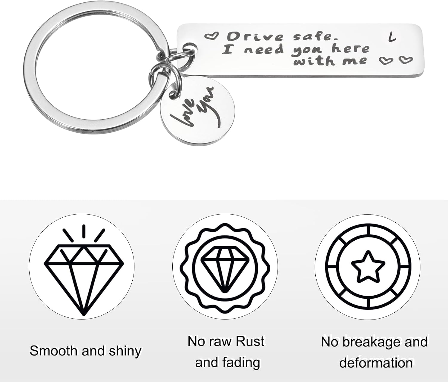 PATIKIL Drive Safe Love You Keychain, Letter Charm I Need You Here with Me Custom Keychains with Gift Box for Him Men Gifts