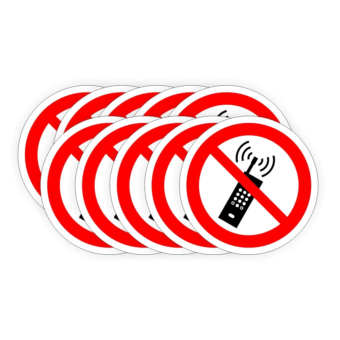 No Mobile Phones Sign, Self-Adhesive Vinyl Stickers, 100mm Diameter, Pack of (10)