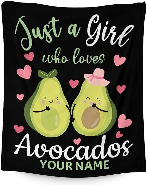 Blanket for Girls - 50"x60" Personalized Cute Avocado Throw Gifts - Black Soft Fuzzy Blankets for Bed, Couch & Living Room