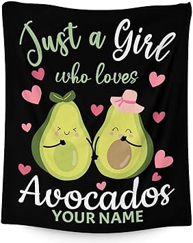 Blanket for Girls - 50"x60" Personalized Cute Avocado Throw Gifts - Black Soft Fuzzy Blankets for Bed, Couch & Living Room