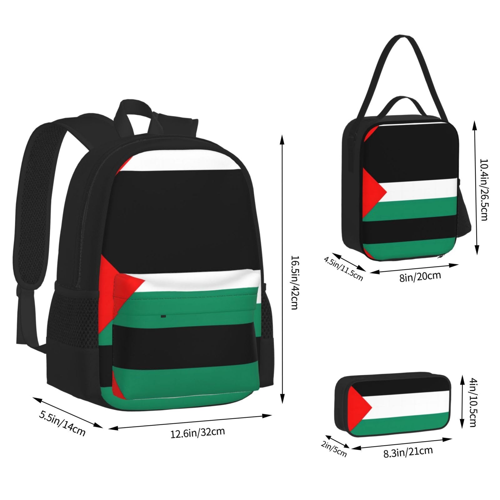 Flaga Palestyny plecak dziecko chłopcy dziewczęta pudełko na lunch szkoła torba zestaw uczniów szkoły student prezent, Czarny, One Size, Bagaż