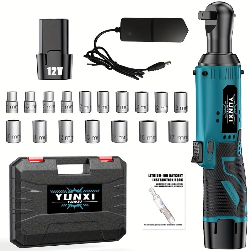 Wireless electric ratchet wrench set, brushless electric ratchet wrench, suitable for home and car repairs, a holiday gift for men, optional. (Battery * 1+toolbox)