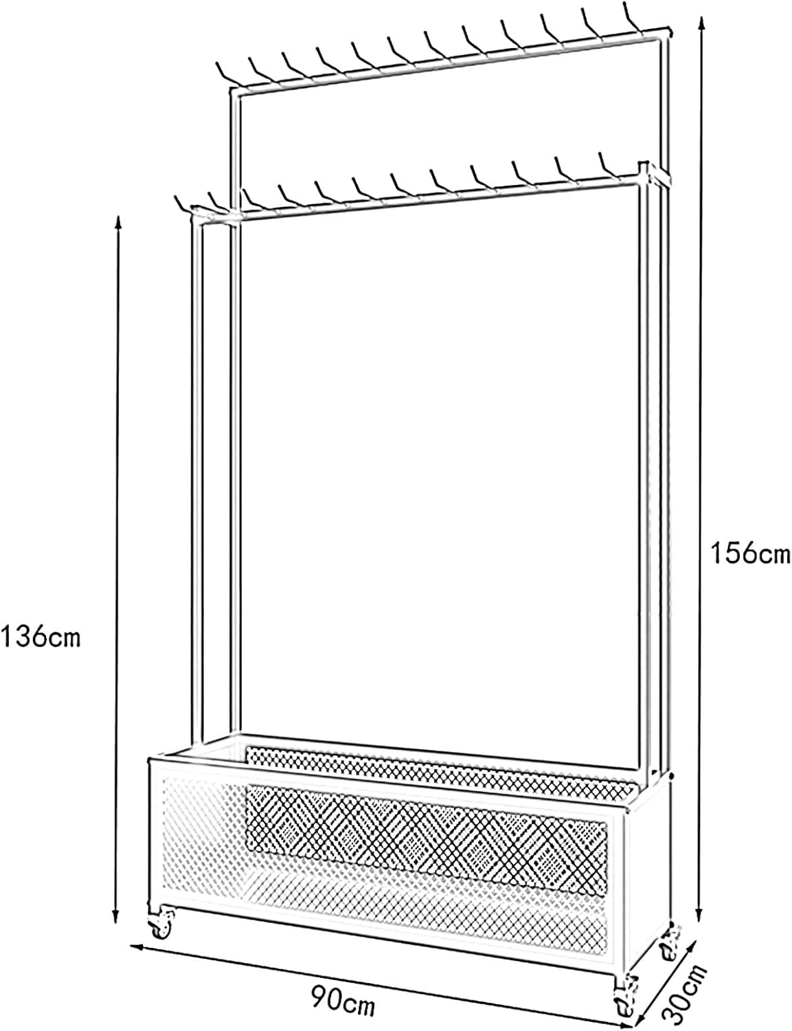 Men's Belt Display Stand, Tie Racks, Commercial Hanging Hook Stands, Clothing Store Retail Storage Holder, Multifunctional Handbag Scarf Umbrella(Black 90x30x156CM)