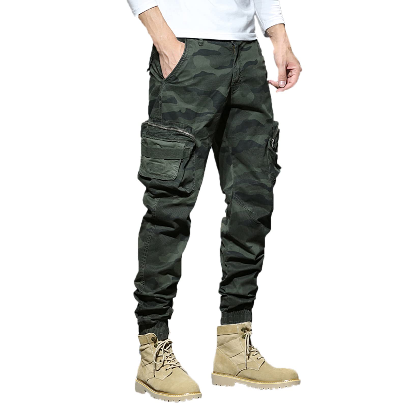 SRZYMJ Cargohosen Für Herren Jogginghose für Freizeithosen Outdoor Kleidung Trainingshose mit reißverschluss sporthosegröße Fitness Sweathose Softshellhose Thermohose Winter Trekkinghose Grün