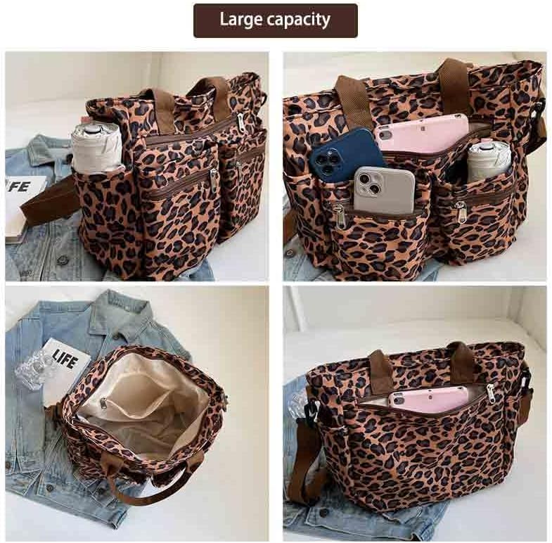 Women's large capacity leopard print tote bag, versatile single shoulder crossbody bag, casual mommy handbag - Image 6