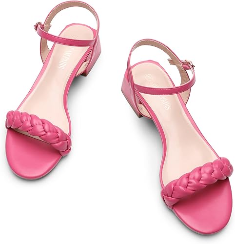 Miniatura 3 de DREAM PAIRS Tacones bajos para mujer trenzados con puntera abierta correa de tobillo tacón grueso sandalias de tacón grueso para fiestas bodas