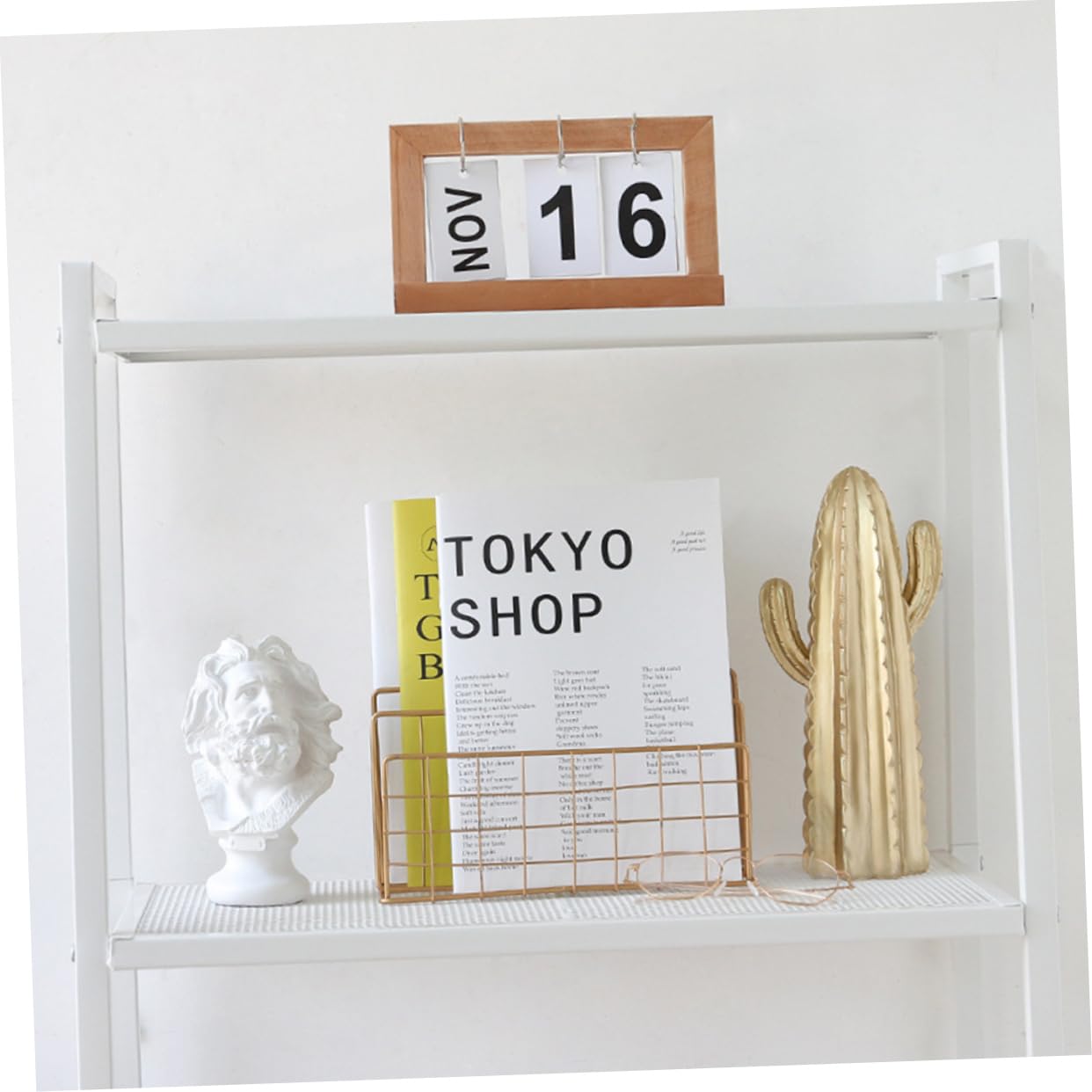 KALLORY Book Shelf Gold File Organizer Iron Rack Book Holder Magazine Holder Office Decor