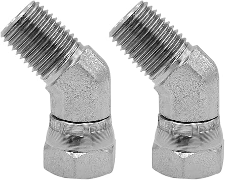 2-PACK 1503-04-04 Hydraulic Hose Adapter Fitting 1/4" Male 1/4-18 NPTF 1/4" Female 1/4-18 NPSM Swivel 45 Elbow SAE Pipe Joints Connector Carbon Steel