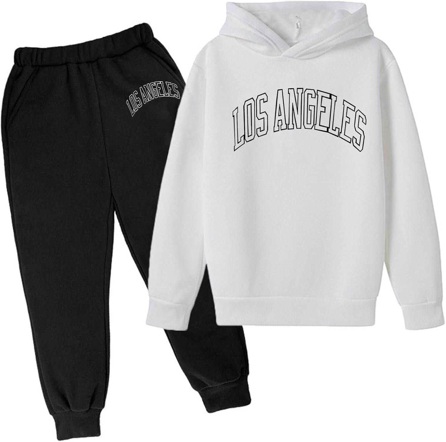 Los Angeles California Two Piece Fall Outfits for Girls 2 Piece Hooded Casual Toddler Sweatsuits Sets Loose Fit 2025